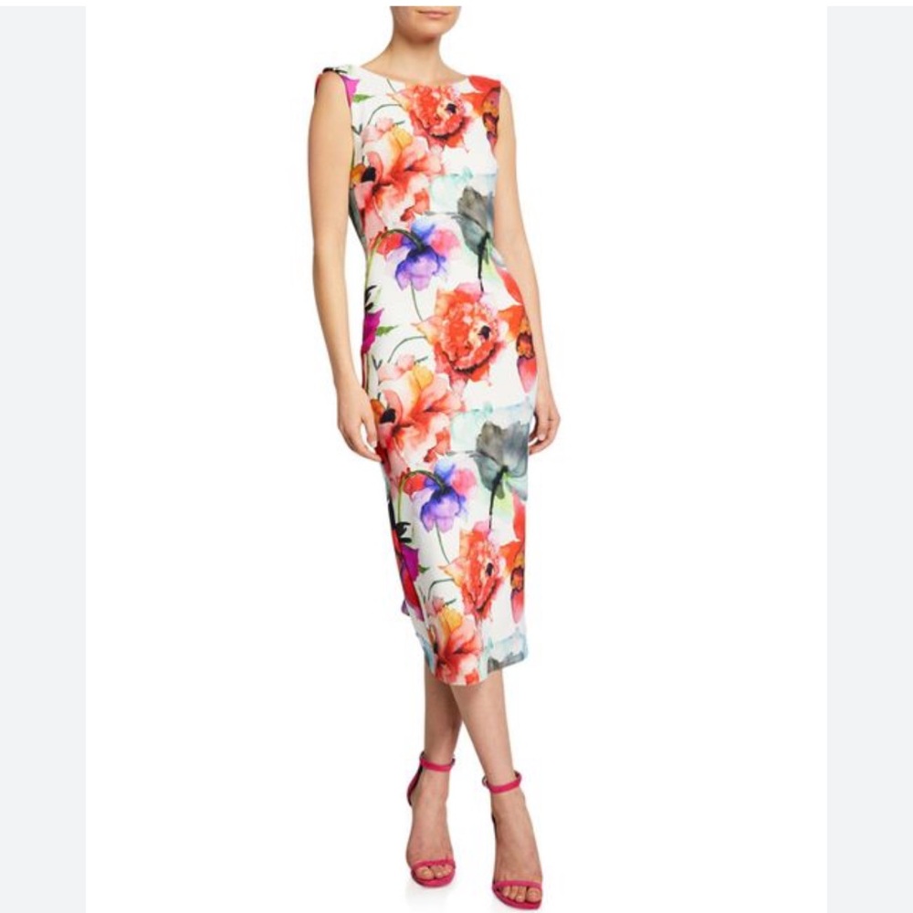 Chiara Boni Madereh Print floral, sleeveless, plunge back midi dress, 2, NWT! - Picture 2 of 15